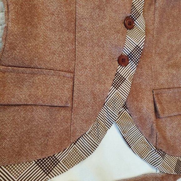 MISSLOOK Brown Plaid Trim Blazer - Picture 4 of 10